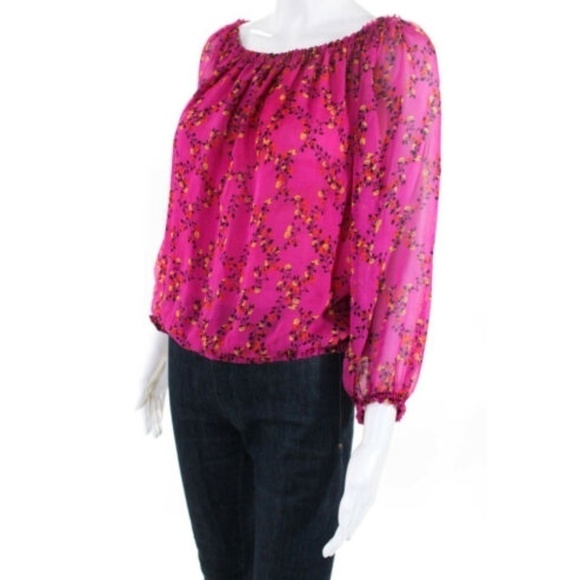 Diane von Furstenberg Off-the-shoulder Silk Pink Floral Top Small - Picture 3 of 7